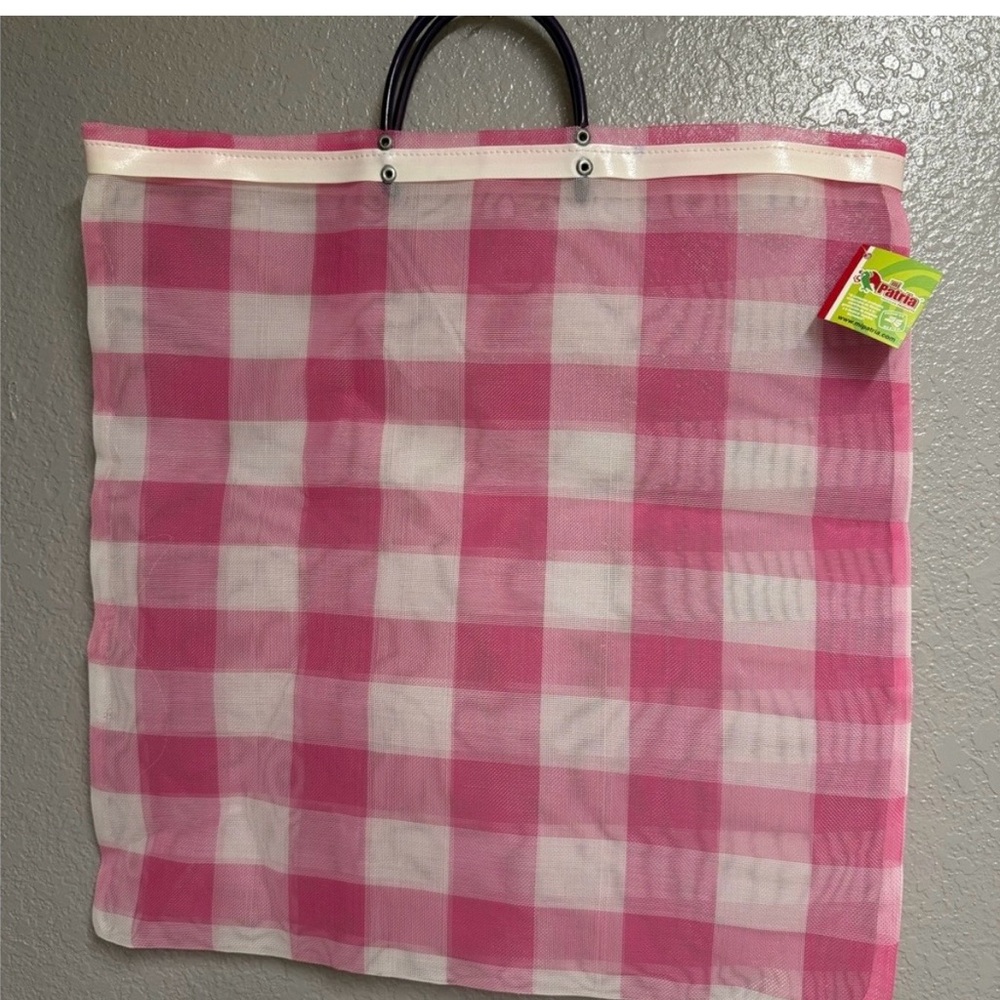 Pink and White Checkered Tote Bag